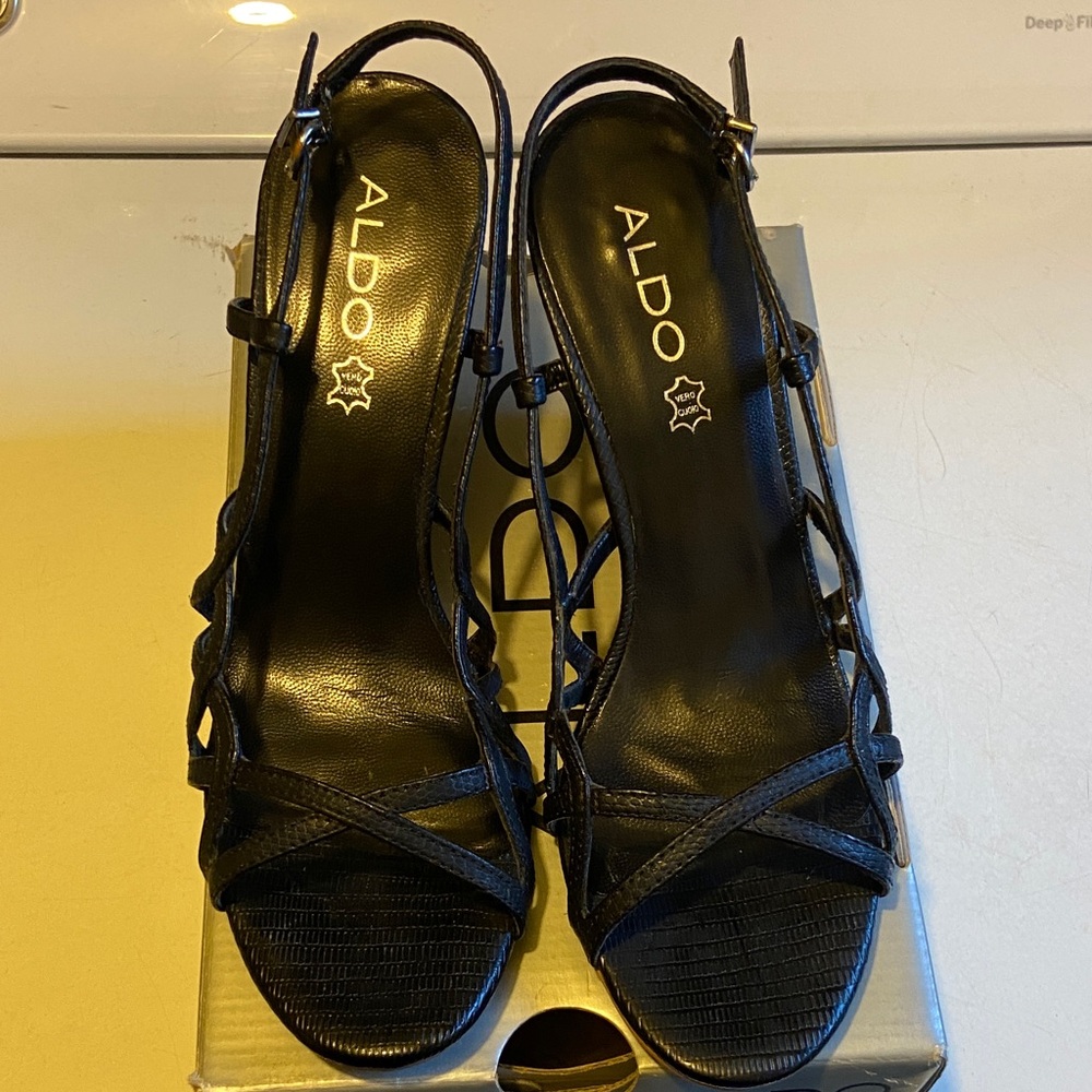 Aldo Elegant Black Strappy Wedge Shoes